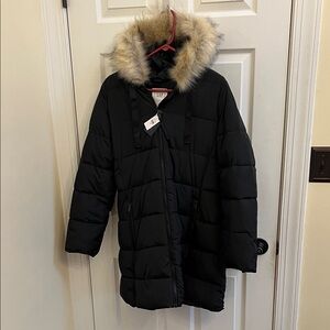 GAP Black Long ColdControl Puffer Jacket with Fur Trim